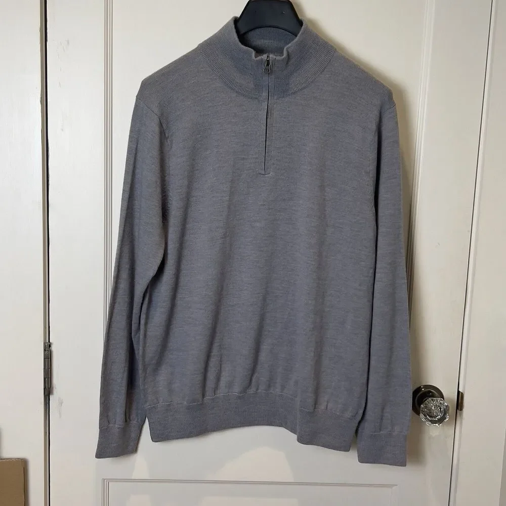 J.Crew Men's M Sweater Merino Wool Blend Long Sleeve 1/4 Zip Gray Classic Preppy